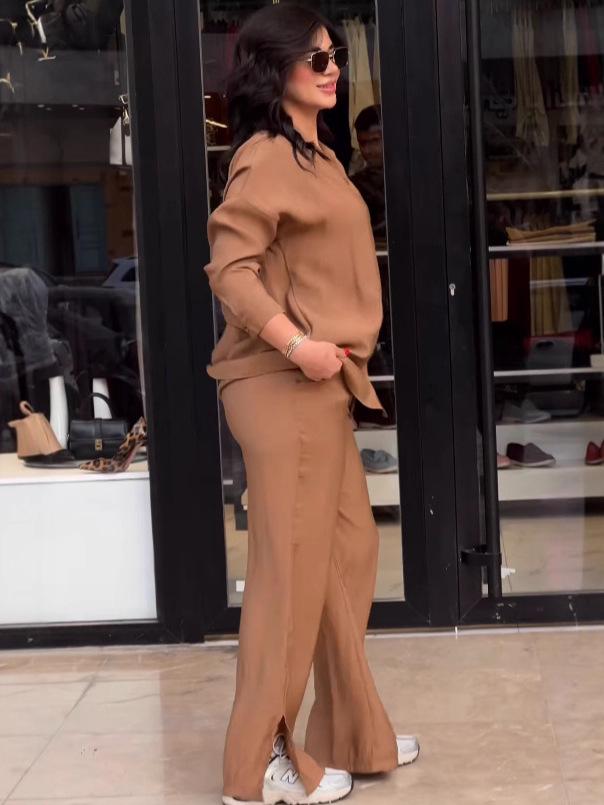 2025 Fall Western Fashion Long Sleeve Shirt & High Waist Pants Two-Piece Set for Women