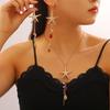 Bohemian Sea Star Shell Jewelry Set Beach-Inspired Necklace Earrings with Rhinestone Tassels Elegant