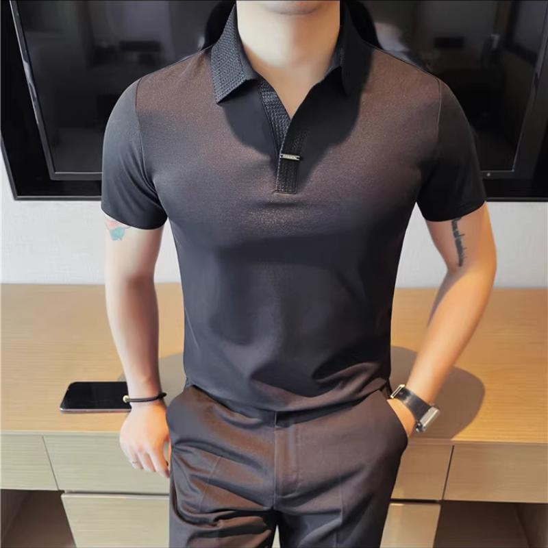 Summer Ice Silk Seamless Short Sleeved Polo Shirt Men's Korean Fashion Turn Down Collar T-Shirt Casual Business Polo T-Shirts