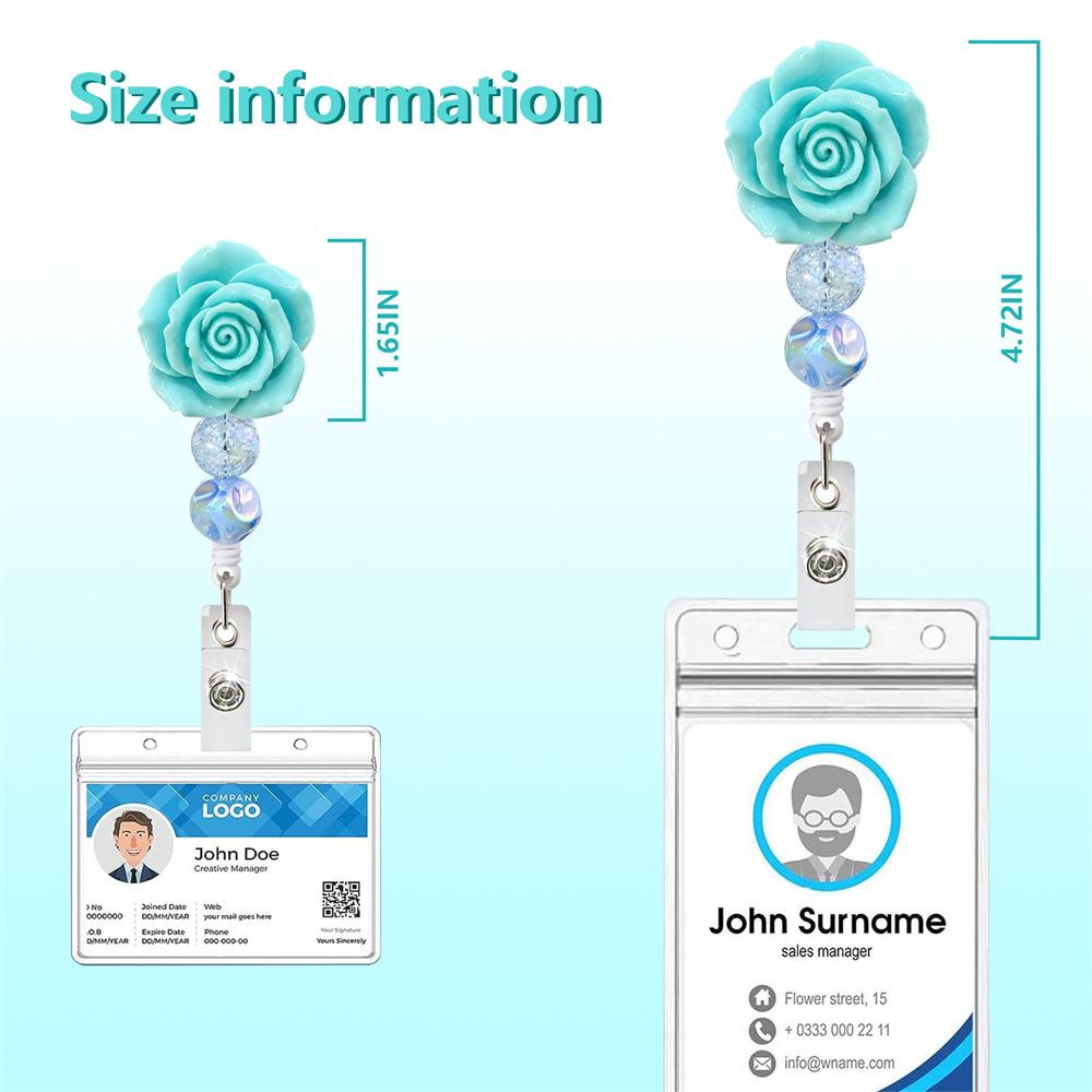 Rosen Perlen 360° Drehung Einziehbarer Ausweishalter Krankenschwester Display Ausweis Namenskarte Ausweishalter Anti-Verlust-Clip ValentinstagsgeschenkeS