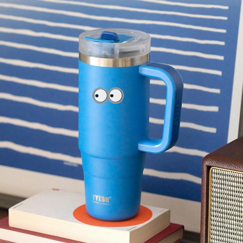 1200ml Tyeso Vacuum With Handle Bottle Stainless Steel Car Mug Straw Thermal Iced Travel Cup Tumbler Hot Cold Water Cup with Eye Sticker