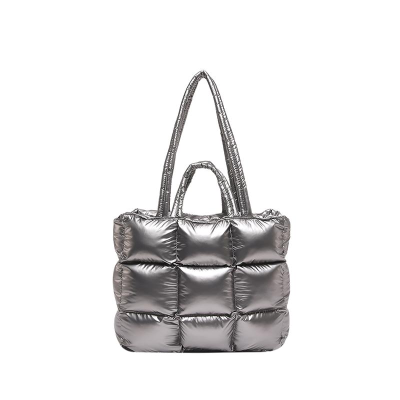 Fashion Lightweight Women Shiny Puffer Tote Bag Female Quilted Padded Soft Shoulder Bag Luxury Puffy Handbags for Winter