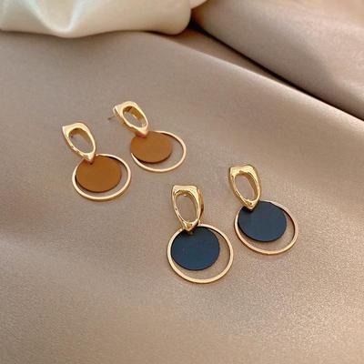 Korean Style Geometric Contrast Circle Earrings for Women - 2023 Collection