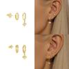 3 Piece Fashion Stainless Steel Round Star Drop Earrings Set for Women Gold Plated Dangle Earring Punk Unisex Rock Jewelry