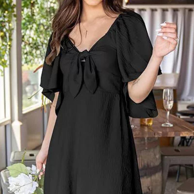 

Мини-платье с короткими рукавами и V-образным вырезом-бабочкой для женщин XL чёрный