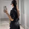 2026 Autumn New European and American Women's Clothing Cross-border Black Button Decorative Waist Suit Set Wide Leg Pants Two-piece Set