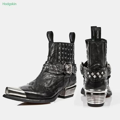 Slipper Nieten Herbst Chelsea Boots Metalldekoration Spitzschuh Damenstiefel Höhenerhöhend Klobiger Absatz Schwarze Stiefel
