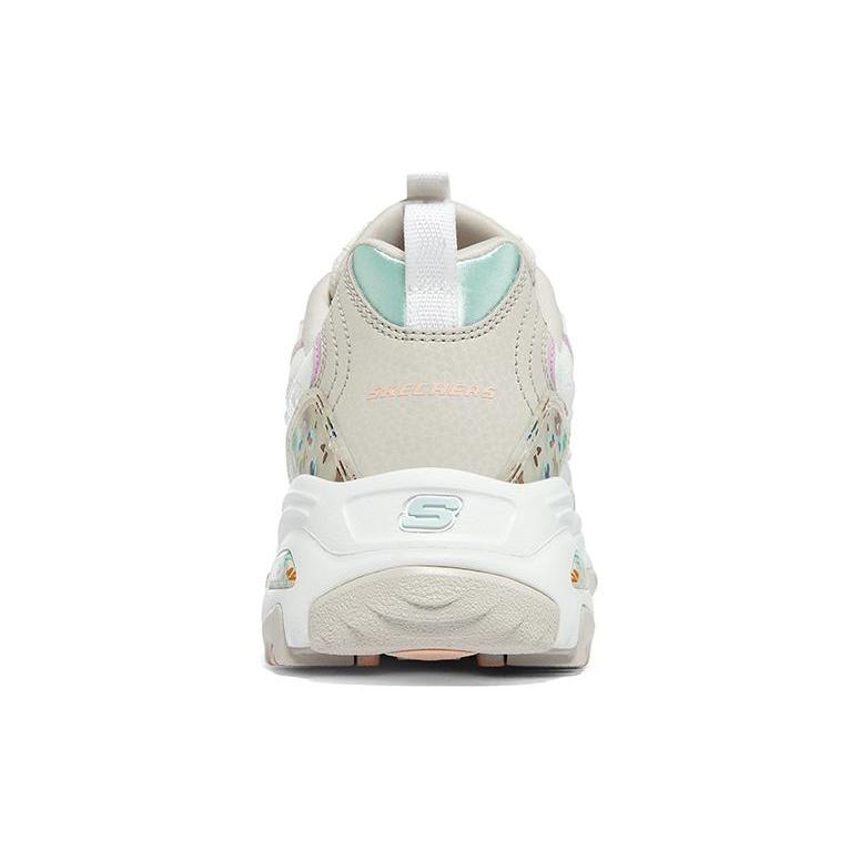 Skechers D'Lites 1.0 Leather, Mesh Lace Up Low Top Chunky Sneakers Women's White Gray Pink 149642-WMLT