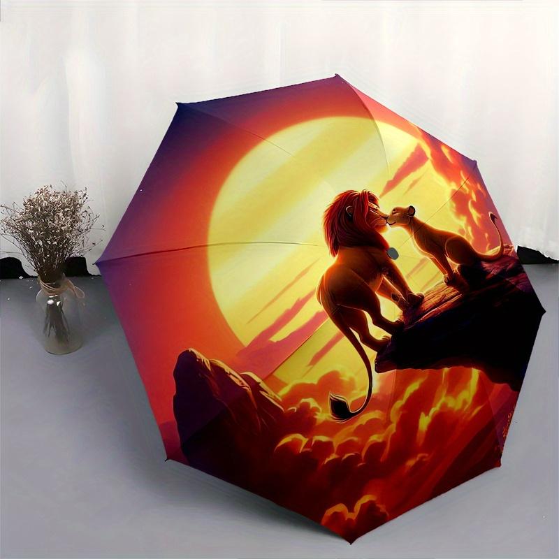 Lion King Sunset Automatic Folding Umbrella, 8 Ribs Portable Foldable Design, Best Choice for Business and Going Out, Birthday, Halloween, C