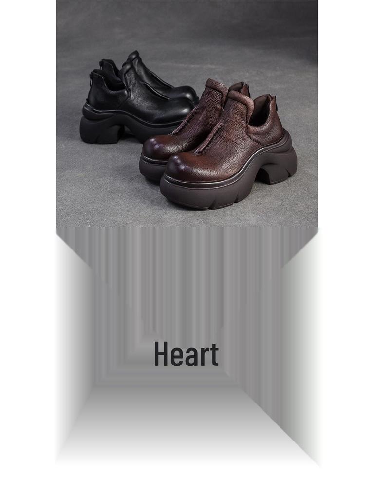 Jie Zhou Autumn/Winter 2025 Women's Retro Cowhide Short Boots - Solid Color, Back Zipper, Casual & Versatile.