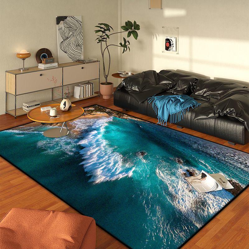 Modern 3D Style Beach Pattern Large Living Room Rug Non-slip Easy Cleaning Dining Room Decor Carpet Soft Sofa Table Mat Flannel