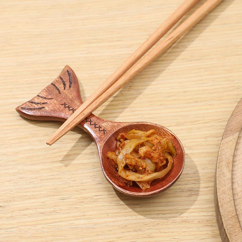 Creative Fish Wooden Spoon Measure Bean Spoon Milk Powder Spoon Sauce Small Dish Ice Cream Scoop Seasoning Dish