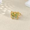 Stainless Steel Tiny Butterfly Opening Rings Women Vintage Turquoise Geometric Flower Anillos Gold Color Jewelry Christmas Gift
