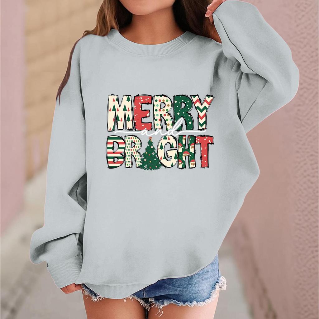 Children's Fashionable Casual Long-sleeved Loose Christmas Print Pullover Sweatshirt