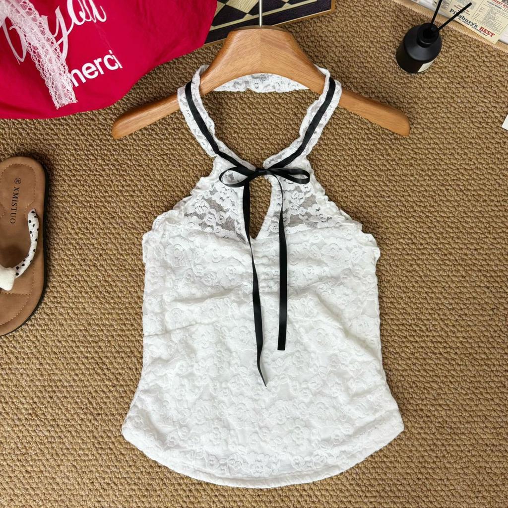 Spring and summer French pure desire wind neck lace tube top female design feeling super good-looking beautiful back slim fit beautiful top