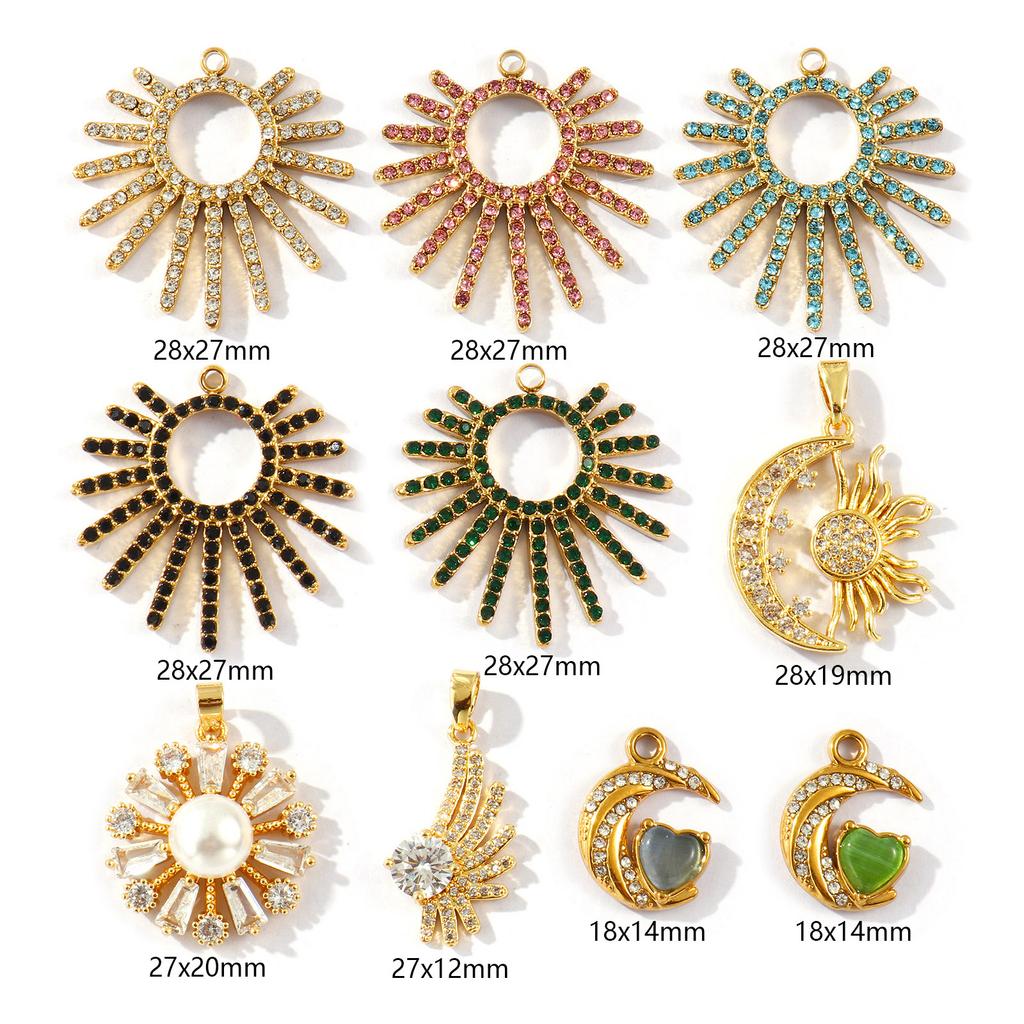 1 Pc Waterproof 304 Stainless Steel & Rhinestone Charms 18K Gold Plated Micro Pave Hollow Radial Sun Moon Pendants Necklace DIY