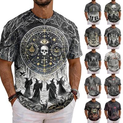 Men's Halloween Neck Short Sleeve T-Shirt with Graphic Print for Costume Party