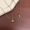Retro Eight-Pointed Star & Moon Necklace with Diamond Accents - Fashionable Titanium Steel Electroplated Design