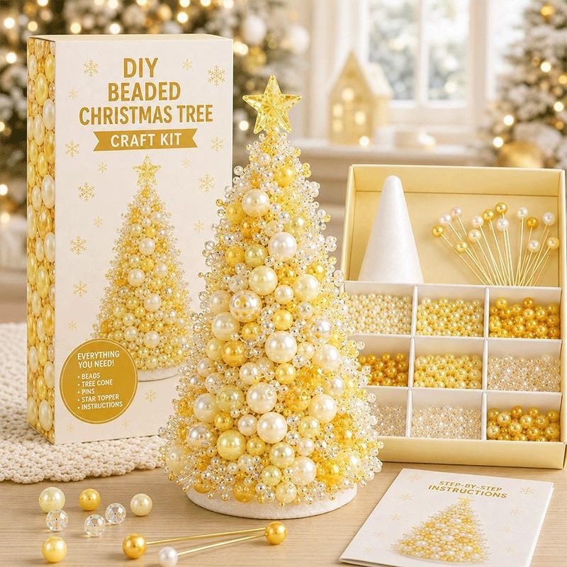 Kit de manualidades para árbol de Navidad con cuentas DIY, Mini árbol de cuentas con adorno superior exquisito, Decoración de mesa navideña hecha a mano para el hogar Christma