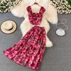 Seaside Holiday Fashion Suit Women's High Waist Thin Medium Long A-Shaped Floral Skirt Two-Piece Jacket