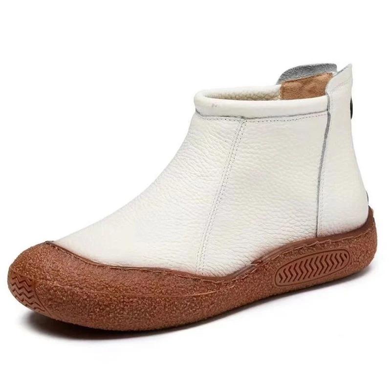 Leather Flats Women Ankle Boots Designer Retro Zipper Shoes 2025 Trend New Brand Soft Oxford Shoes Cozy Winter Botas De Mujer