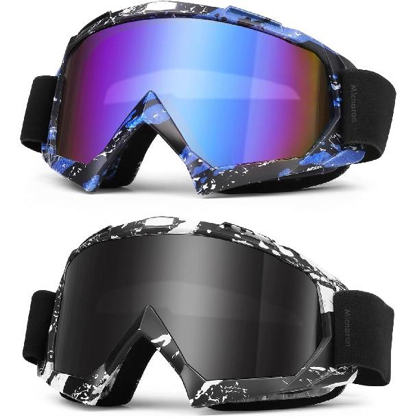 Dirt Bike Goggles, 2-Pack Ski Goggles And ATV Goggles For Motorcycle, MX, Powersport - Men, Women, Adult, Youth Riding Racing (Grey + Blue)