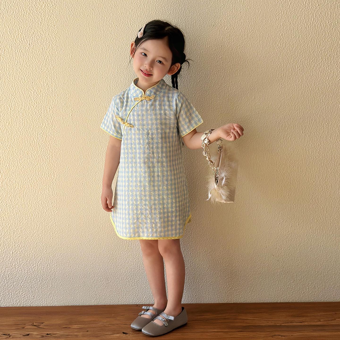 Summer 2026 Girls Chinese Style Cheongsam Dress – Fashionable Princess Skirt for Children 110cm