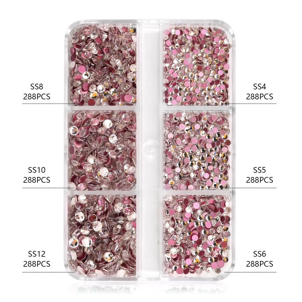 6 Grid Square Diamond Set, Nail Art Jewelry, Diamond Mirror Transparent Square Diamond Mixed Flat Bottom Diamond Diy Nail Decoration