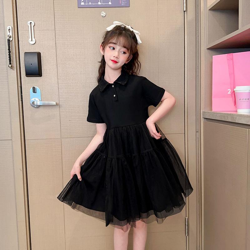 

Платье для девочек с воротником-сеткой, платье принцессы с короткими рукавами, летнее детское платье принцессы для девочек 130