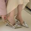 Metal Buckle High Heels Women's 2026 Summer New One-line Strap Stiletto Heel Baotou Sandals