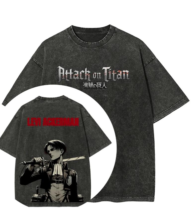 Hot Sale Attack on Titan Peripherals Graphic Print TShirt Men Women Retro Washed Cotton Harajuku Style Oversized Summer New Top