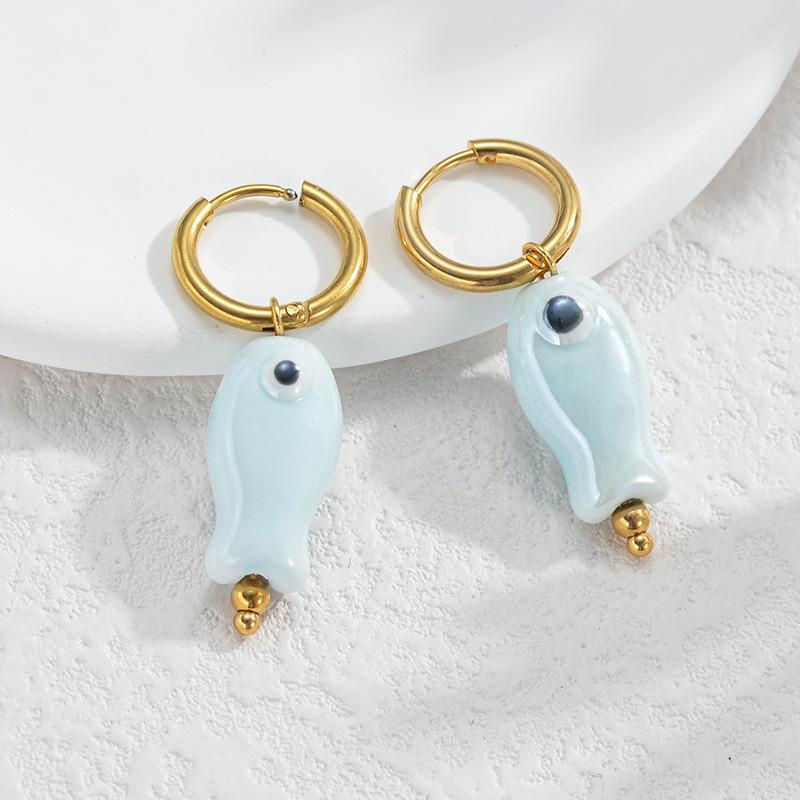 

1Pair Trendy Colorful Ceramic Sea Star Fish Turtle Stainless Steel Earrings Charms For Women Jewelry Holiday Beach Jewelry Gifts