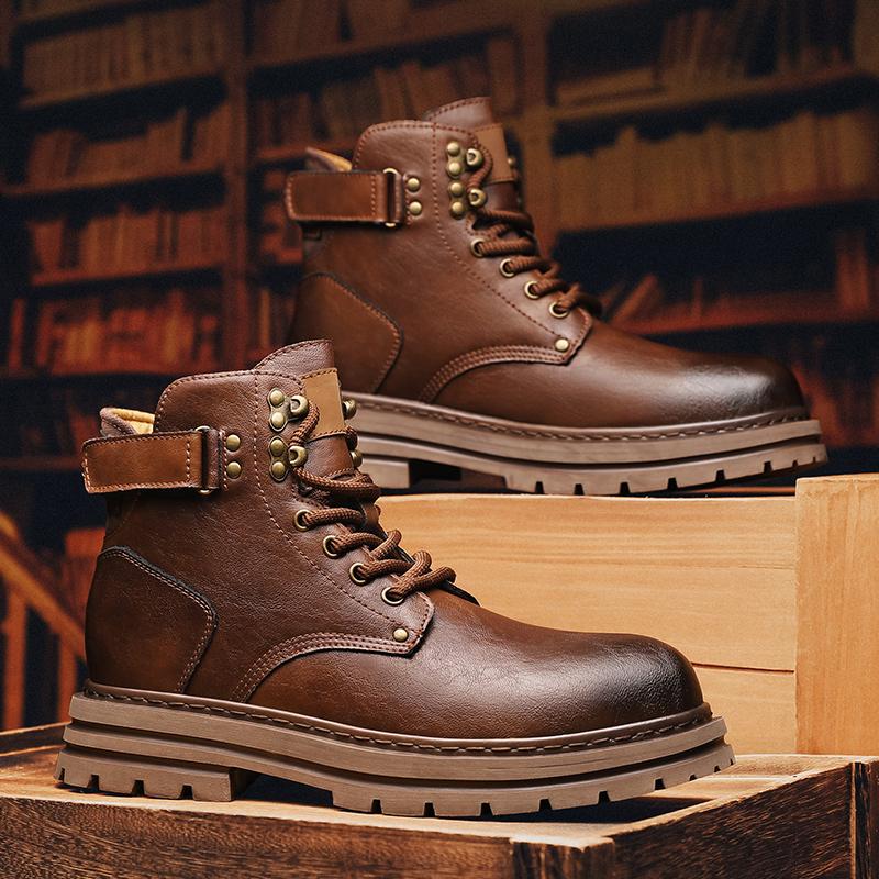Fashion Top Quality Vintage Leather Men's Snow Boots Fashion Genuine Leather Man Ankle Boots Lace Up Outdoor Motorcycle Boots Walk Shoes