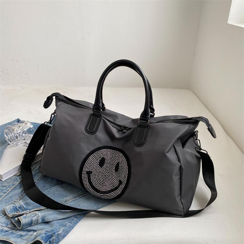 Travel Bag, Large Capacity, Lightweight, Super Large Bag, Popular Travel Bag, Cartoon Smiley Face Portable Fitness Bag серый