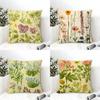 Green Wildflower Art Cushion Cover Eco Linen Pillow Case DoubleSided Print Breathable Durable Zipper Home Decor Gift