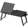 Foldable and adjustable bed table, bamboo laptop bed tray tilting top 83.5x33x34cm black