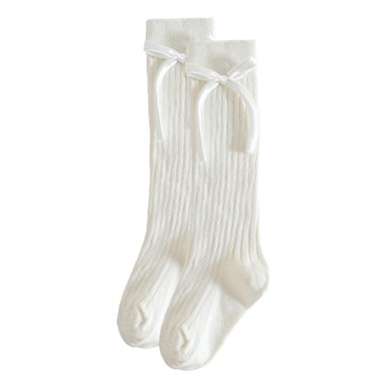 1 Pair Children Socks High School Long Tube Solid Color Stockings Princess Style Bow Decor Calf Socks Spring Autumn Wear