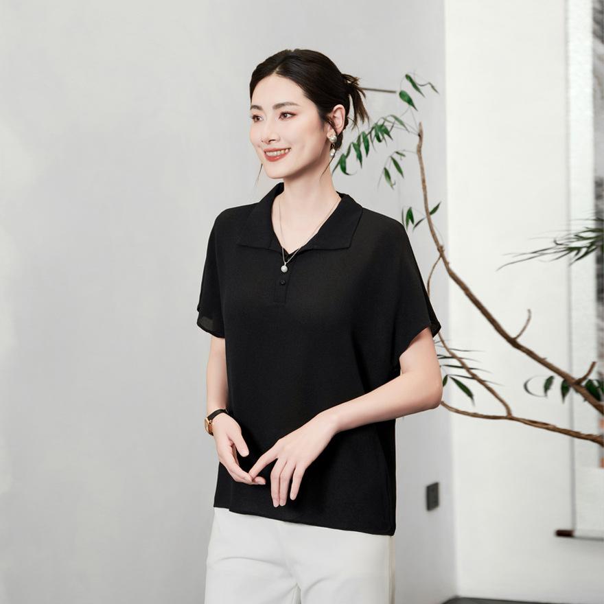 Silk jacquard shirt women's spring and summer new temperament large size loose inner with versatile mulberry silk top