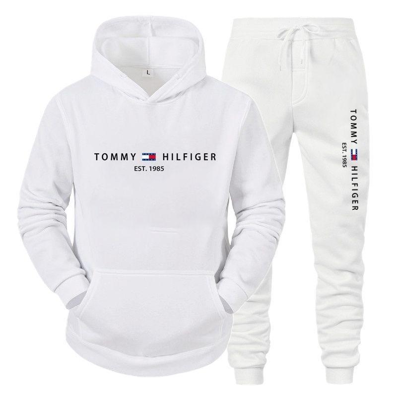 Unisex Spring/Autumn Casual Hooded Sweatshirt Set - Trendy Fleece Sportswear with Printed Hoodie