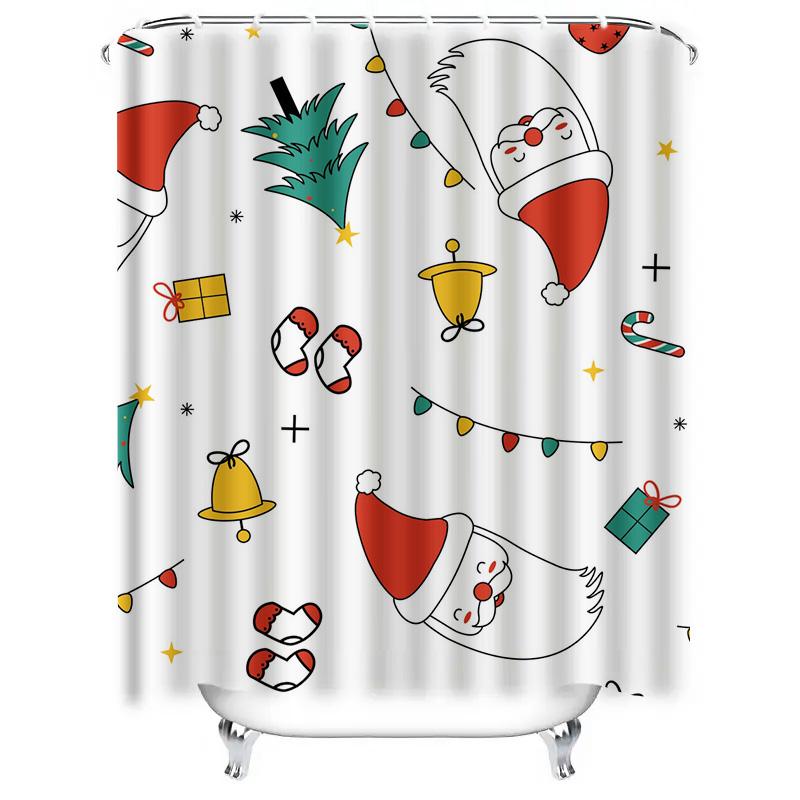 TU Christmas Shower Curtain Festive Holiday Waterproof Bathroom Decor Farmhouse Merry Xmas Pattern Fabric Backdrop Festive Home