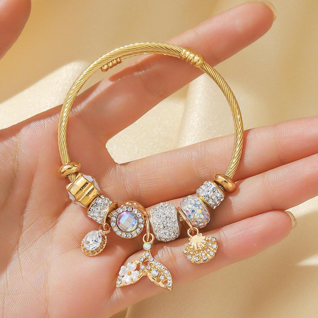 Bracelet Jewelry Diy Gold Stainless Steel Open Bracelet Small Fish Tail Pendant Alloy Accessories Women