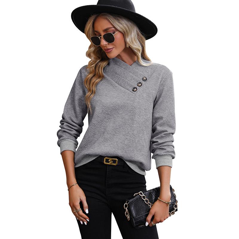 2026 Autumn Casual V-Neck Long Sleeve Jacquard Solid Color Women's Hoodie