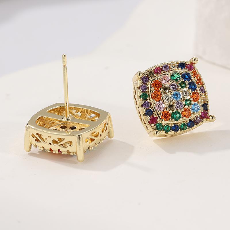 Luxurious Colored Synthetic Zirconia Inlaid Square Stud Earrings Women's Exquisite Elegant Banquet Wedding Jewelry Gifts