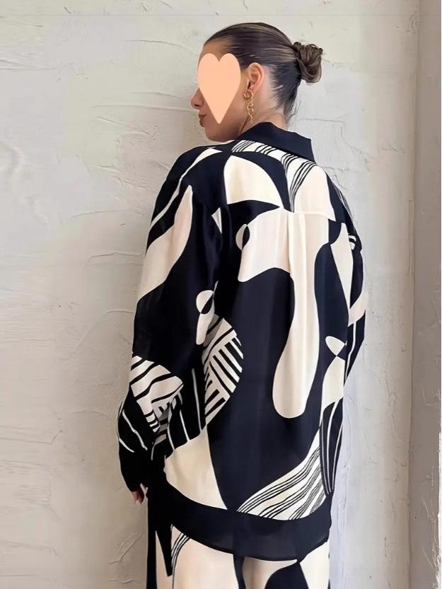 2024 Autumn Elegant Women's Trendy Print Long Sleeve Top and Pants Set