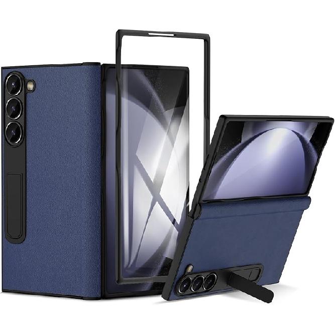 Genuine Leather for Samsung Galaxy Z Fold 6,Full Grain Leather + Hard PC Shell Ultra with Front Built-in Screen Protector,Magnetic Hinge Protection,