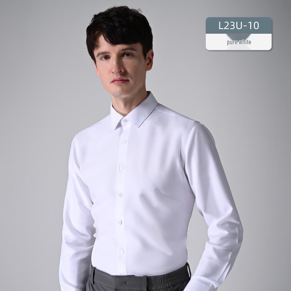 

Мужская приталенная рубашка с длинным рукавом из модала, тенсела и шерсти - Не требует глажки, машинная стирка, однотонная, деловой стиль. 40