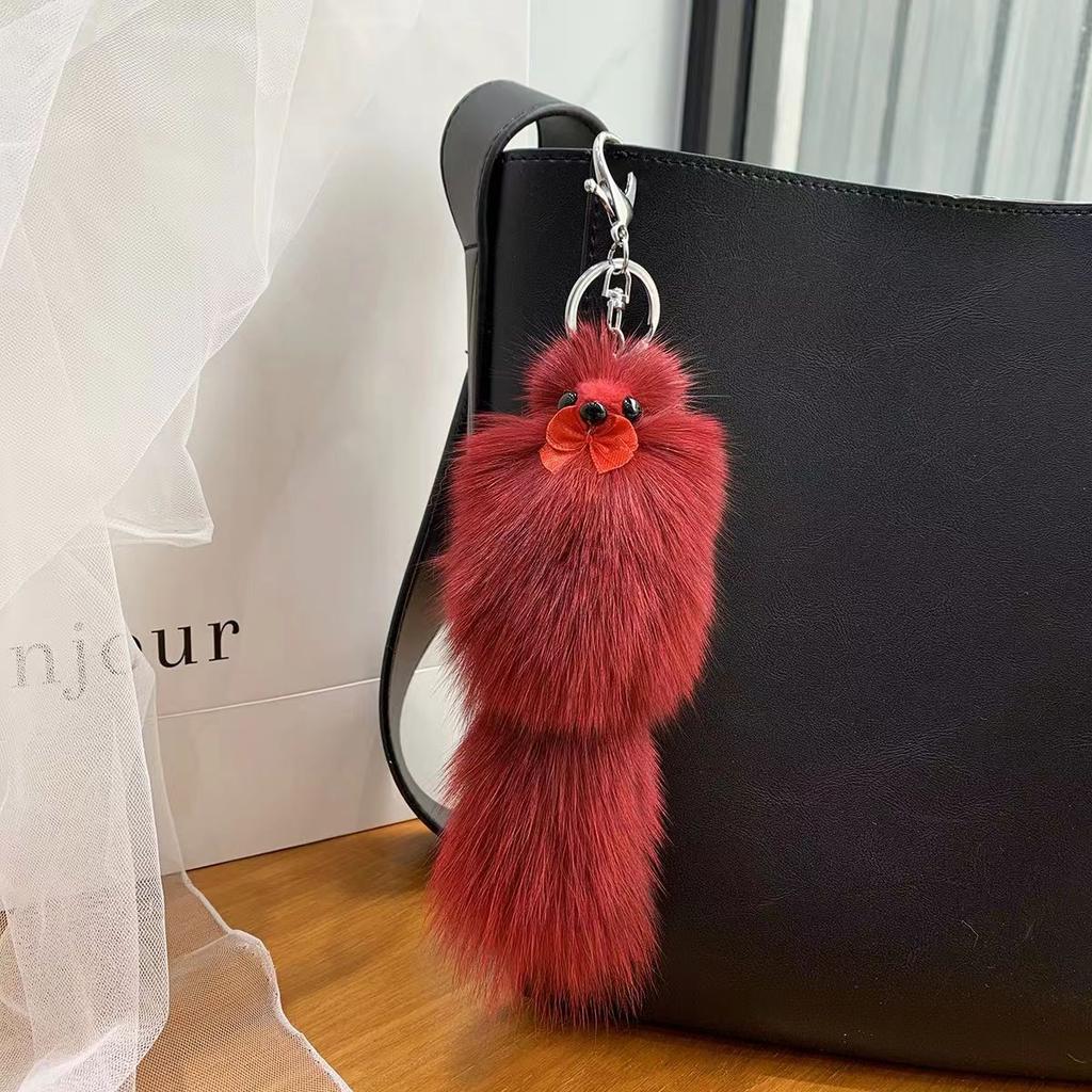 Cute Fox Car Keychain Pendant Plush Fur Doll Bag Hanging Decoration Gift