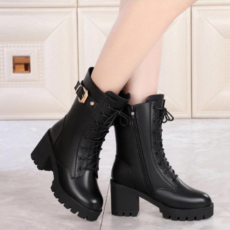 Fashion Women Boots Winter Plush Warm Snow Boots High Quality Casual Leather Boots for Women Platform High Heel Boot Ankle Botas