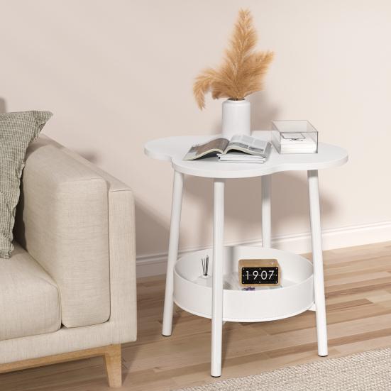 Small Coffee Table, Flower Shaped Desktop Tea Table, Modern Style End Table, Living Room Center Minimalist Display Coffee Table with 2-Tier
