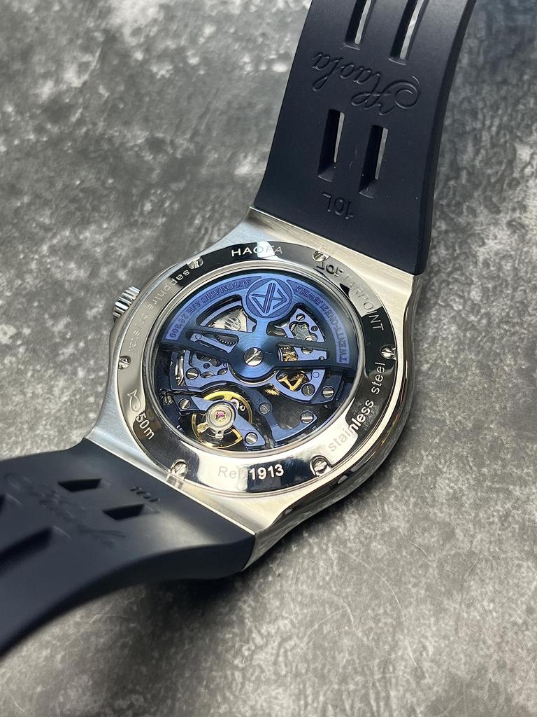 HAOFA Skeleton Automatic Watch with Power Hollow Luminous and a Great Gift for Men Men's 80-Hour Reserve, Dial, Design, Waterproof, (Silver)